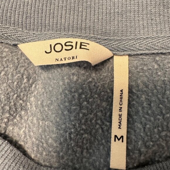 Josie Natori Womens Blue Asymmetrical Hem Long Sleeve Cropped Sweatshirt M - Picture 6 of 10